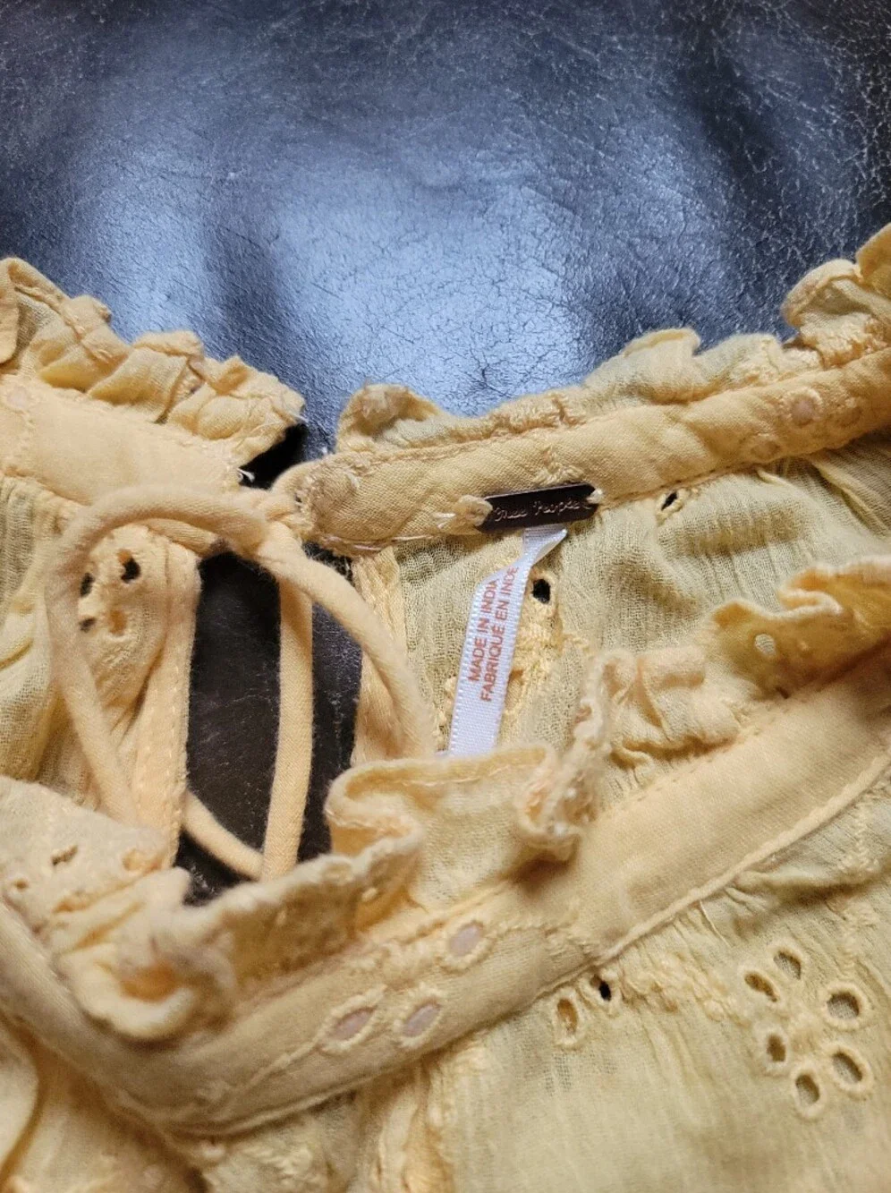 Free People Yellow Eyelet Puff Sleeve Blouse